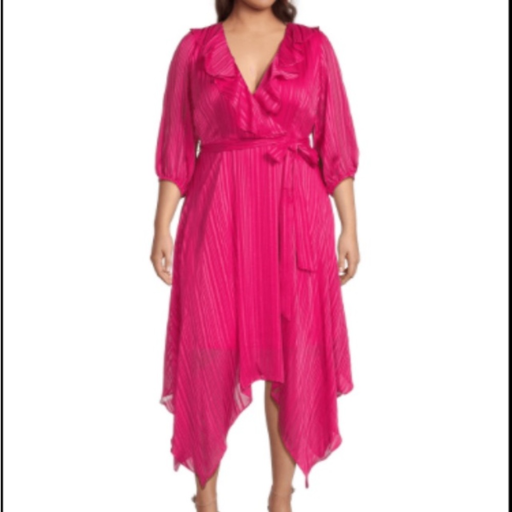 🌺Maison Tara Vibrant Pink Asymmetrical Dress